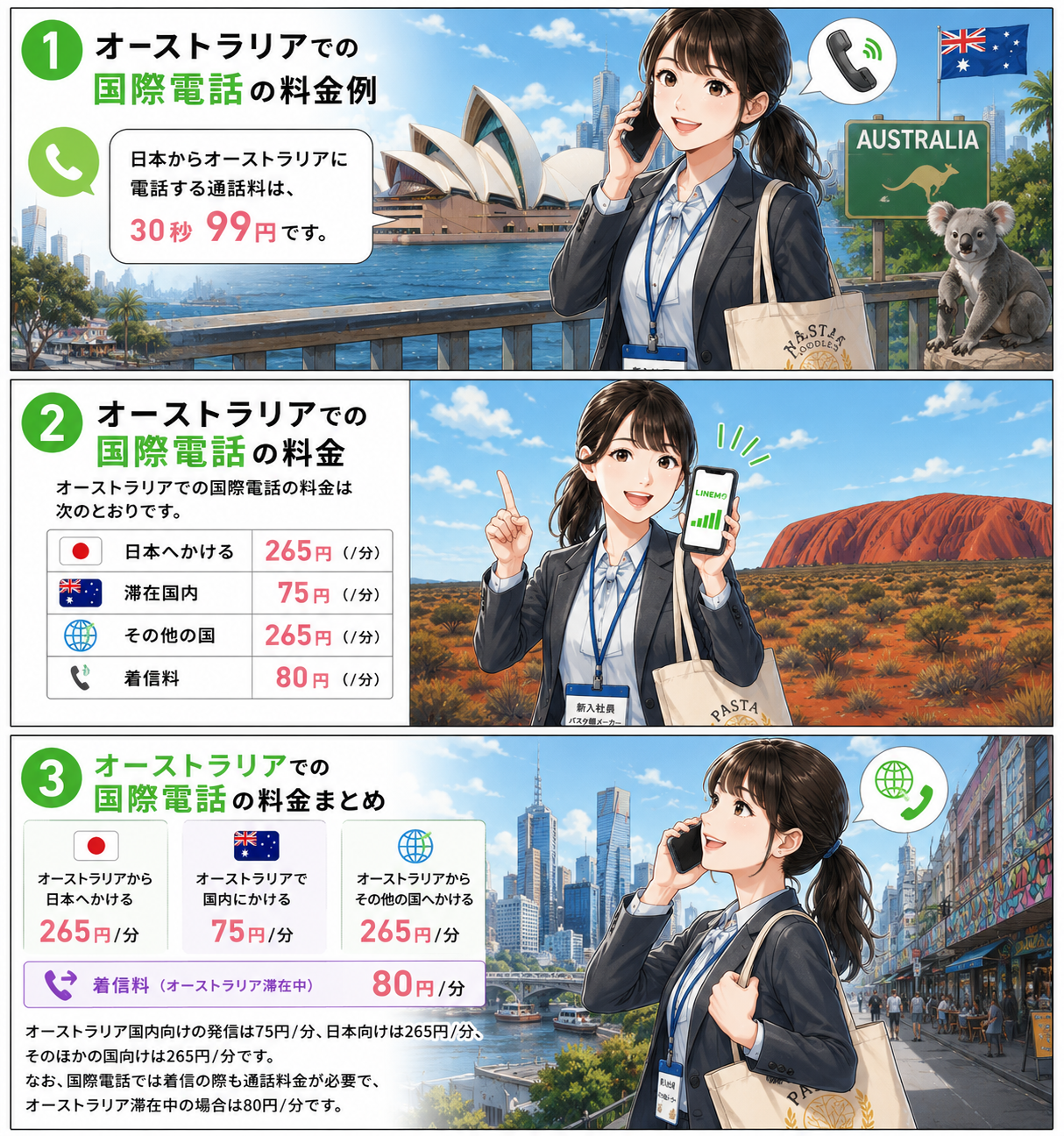 LINEMOオーストラリアでの国際電話の料金例