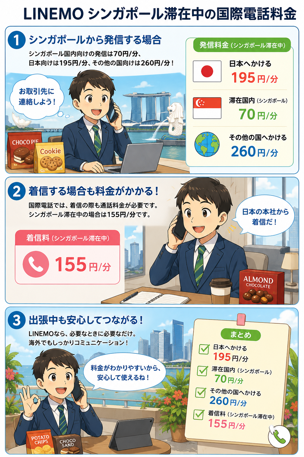 LINEMOシンガポール滞在中の国際電話料金