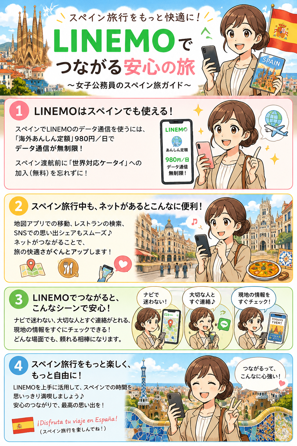 LINEMOスペインでデータ通信を使う女子公務員