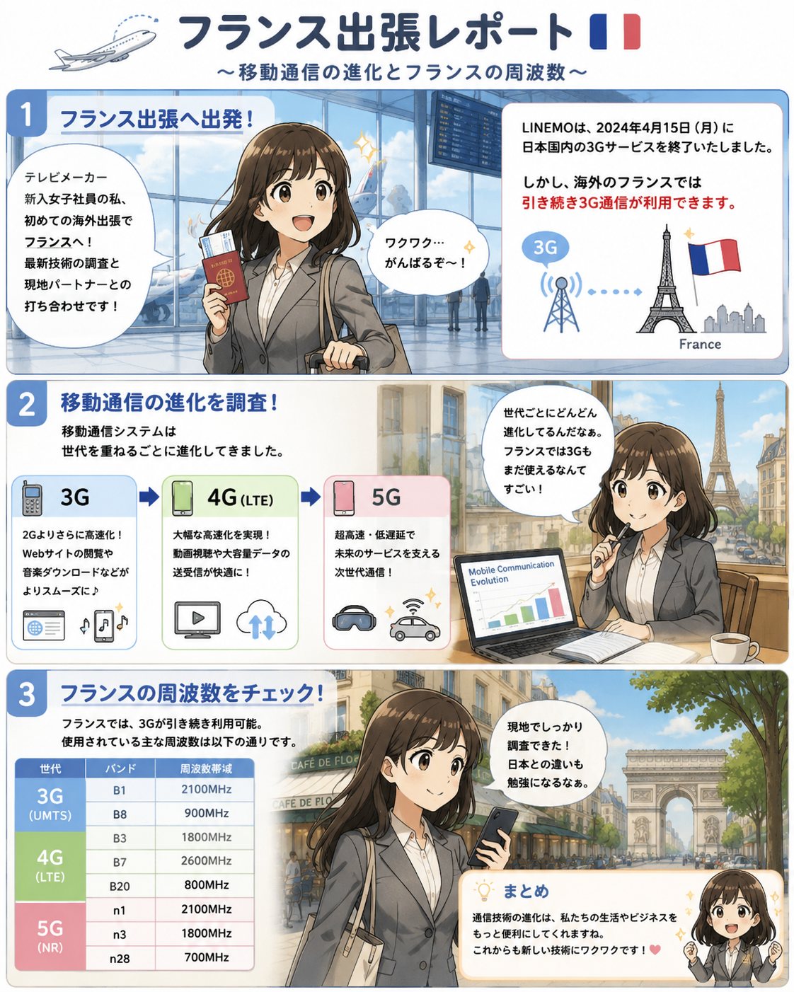 LINEMOフランスで3G通信利用できる？