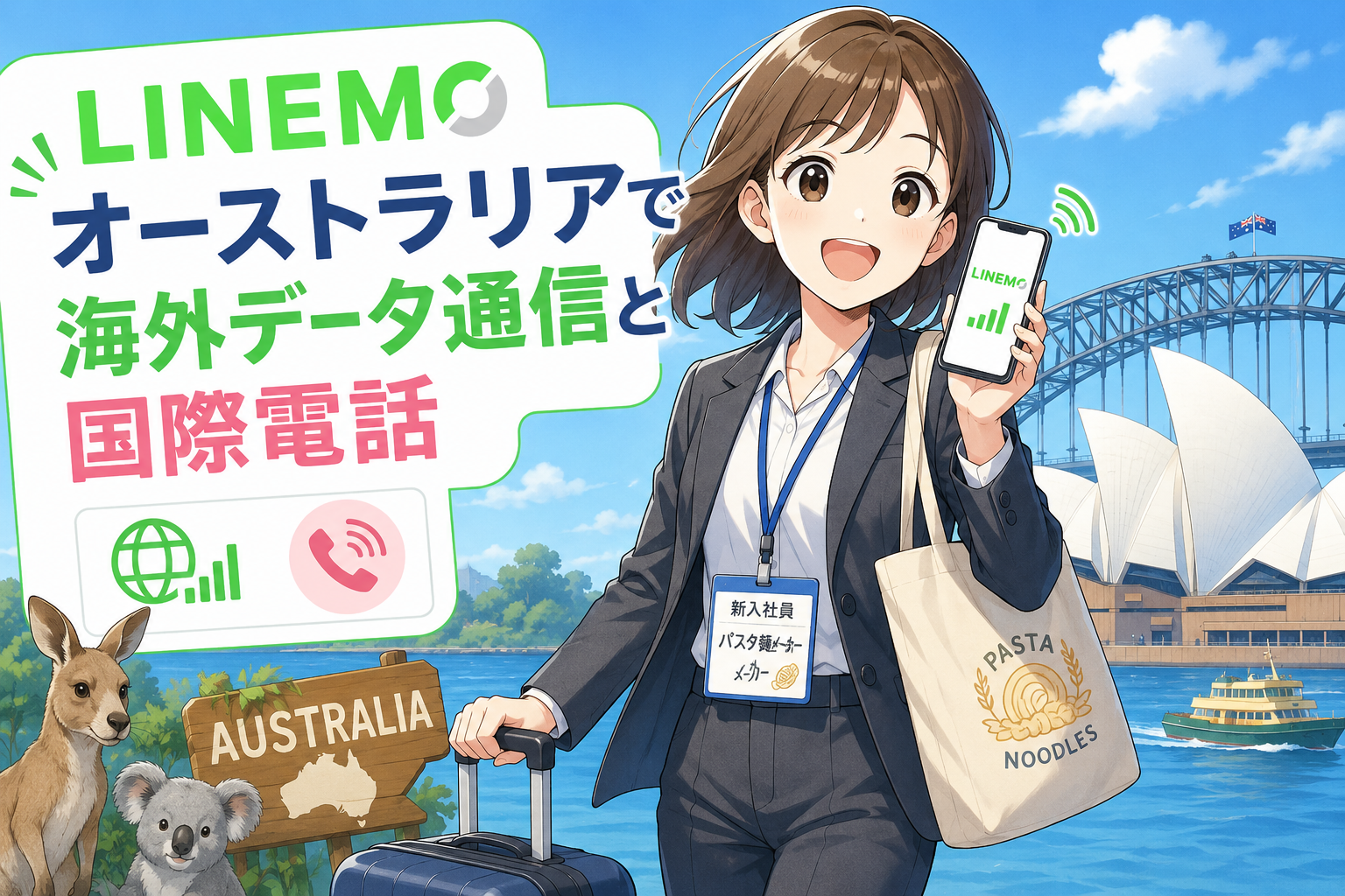 LINEMOオーストラリアで海外データ通信と国際電話パスタ麺メーカー新入女子社員がオーストラリア出張